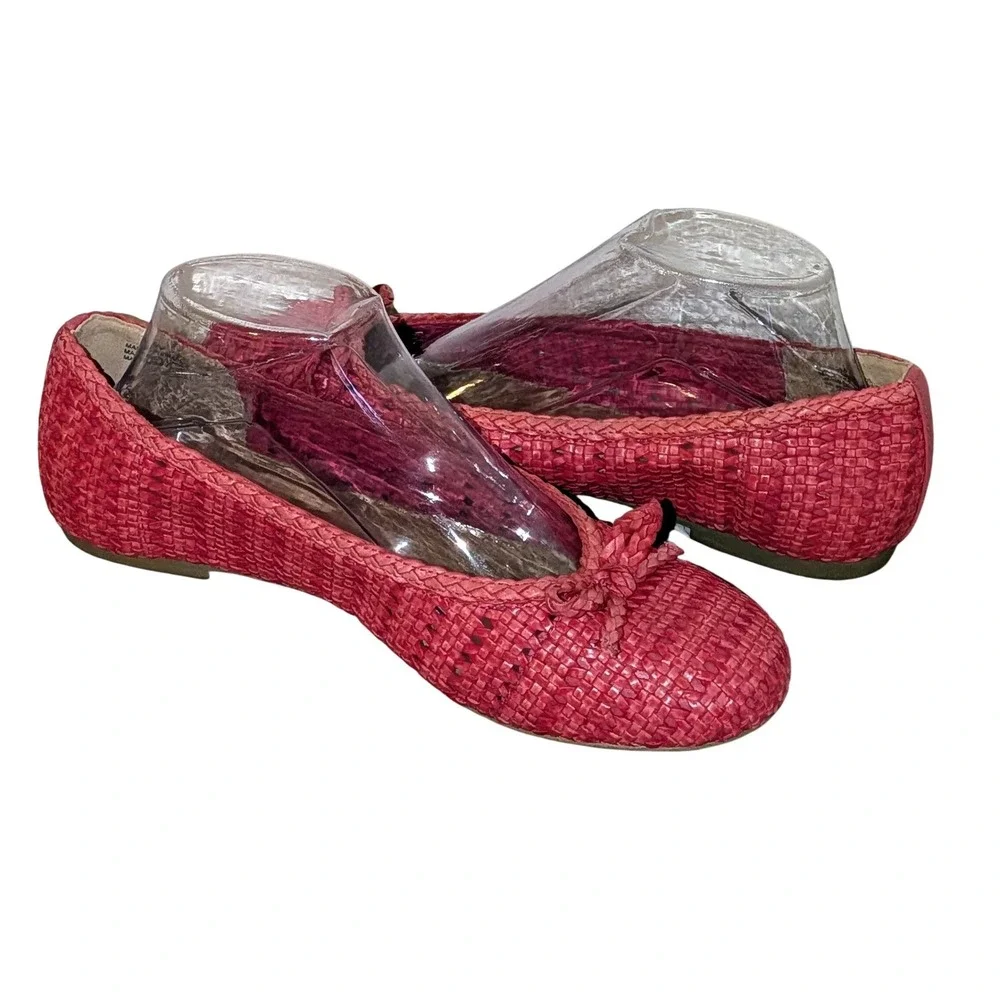 Talbots Womens Pink Woven Faux Nappa Leather Ballet Flats Braided Bow Size 9 NEW